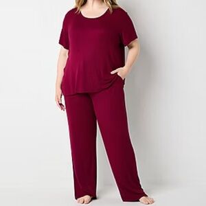 Liz Claiborne Cool and Calm 2-Piece Pajama Set Relaxed Fit Burgundy Passion